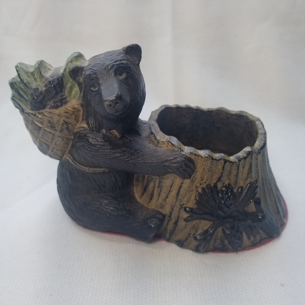Rare Vintage Cast Iron Black Bear Candle Holder